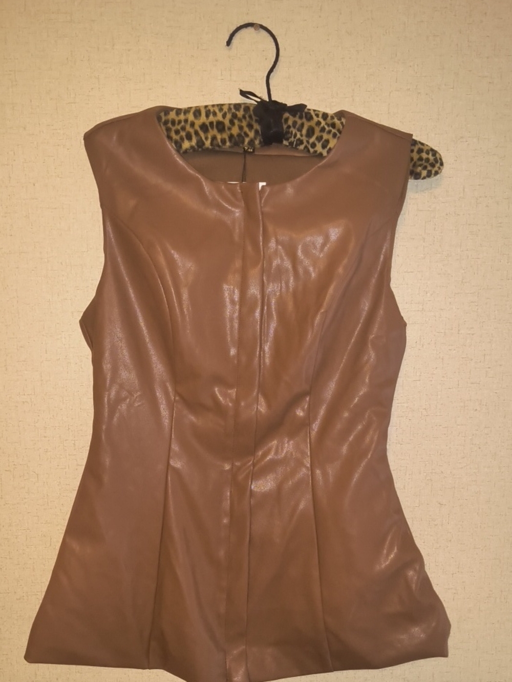 Sugarlips Sleeveless Faux-Leather Vest in Tan
